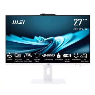 MSI PC AiO PRO AP272P 14M-887XEU, i7-14700, 27" FHD, antirefleksni, bez dodira, 16 GB, 1 TB SSD, N/A, bez OS-a, bijela