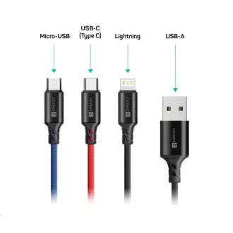 POVEŽI Wirez 3u1 USB-C & Micro USB & Lightning, 1,2 m POVEŽI Wirez 3u1 USB-C & Micro USB & Lightning, 1,2 m