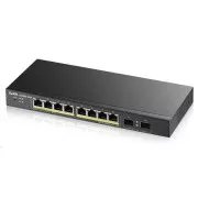 Zyxel GS1900-10HP v2 10-portni Gigabit Web Smart PoE Switch za stolno računalo, 8x gigabit PoE RJ45, 2x SFP, 70W PoE proračun, bez ventilatora