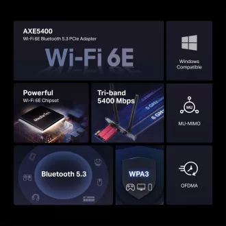 MERCUSYS MA86XE WiFi6E PCIe adapter (AXE5400, 2.4GHz/5GHz/6GHz, Bluetooth5.3)