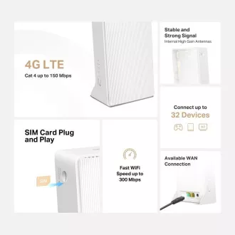 Mercusys MB112-4G WiFi4 router (N300, 4G LTE, 2.4GHz, 1x100Mb/s LAN/WAN, 1x100Mb/s LAN, 1xnanoSIM)