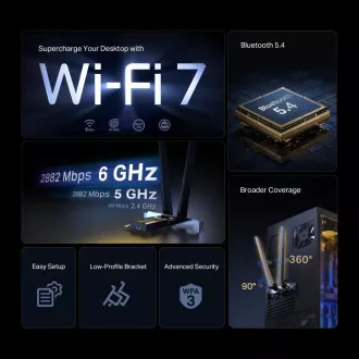 TP-Link Archer TBE400E WiFi7 PCIe adapter (BE6500, 2.4GHz/5GHz/6GHz, Bluetooth5.4)