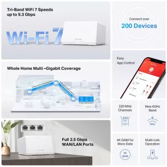 MERCUSYS Halo H47BE (2 paketa) WiFi7 Mesh (BE9300, 2,4 GHz/5 GHz/6 GHz, 3x2, 5GbELAN/WAN)