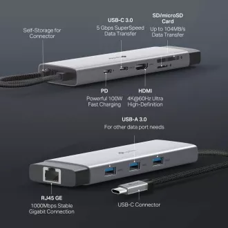 TP-Link UH9120C USB-C hub 9u1 (3xUSB3.2Gen1, 1xUSB-C3.2Gen1, 1xGbE, 1xHDMI, 1xSD, 1xmicroSD, PD 100W) TP-Link UH9120C USB-C hub 9u1 (3xUSB3.2Gen1, 1xUSB-C3.2Gen1, 1xGbE, 1xHDMI, 1xSD, 1xmicroSD, PD 100W)