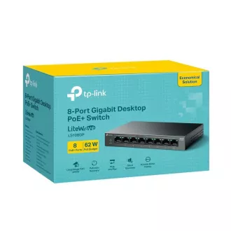 TP-Link LiteWave preklopnik LS108GP (8xGbE, 8xPoE+, 62W, bez ventilatora) TP-Link LiteWave preklopnik LS108GP (8xGbE, 8xPoE+, 62W, bez ventilatora)