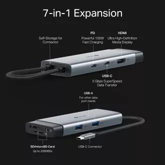 TP-Link UH7020C USB-C hub 7u1 (2x USB3.2Gen1, 1xUSB-C3.2Gen1, 1xHDMI, 1xSD, 1xmicroSD, PD 100W)