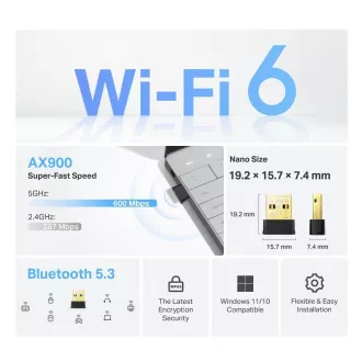TP-Link Archer TX10UB Nano WiFi6 USB adapter (AX900, 2.4GHz/5GHz, USB2.0, Bluetooth5.3)