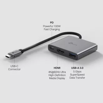 TP-Link UH3020C USB-C hub 3u1 (1xUSB3.2Gen1, 1xUSB-C3.2Gen1, 1xHDMI, PD 100W)