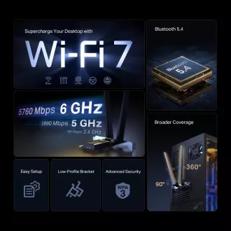 TP-Link Archer TBE552E WiFi7 PCIe adapter (BE9300, 2.4GHz/5GHz/6GHz, Bluetooth 5.4)