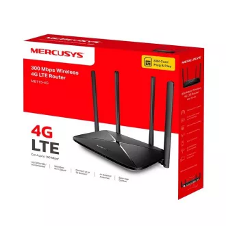 MERCUSYS MB115-4G WiFi4 ruter (N300, 4G LTE, 2.4GHz, 1x100Mb/s LAN/WAN, 3x100Mb/s LAN, 1xnanoSIM)
