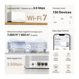 MERCUSYS Halo H27BE (pakiranje od 3) WiFi7 Mesh (BE3600, 2.4GHz/5GHz, 1x2, 5GbELAN/WAN, 2xGbELAN/WAN)