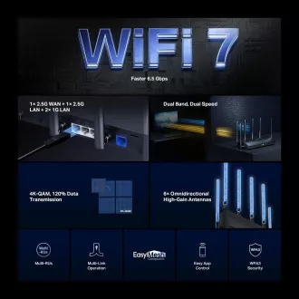 MERCUSYS MR37BE EasyMesh WiFi7 ruter (BE6500, 2.4GHz/5GHz, 1x2, 5GbEWAN, 1x2, 5GbELAN, 2xGbE)