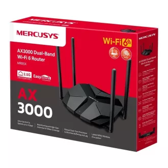 MERCUSYS MR85X WiFi6 ruter (AX3000, 2x 4GHz/5GHz, 3xGbELAN, 1x2, 5GbEWAN)