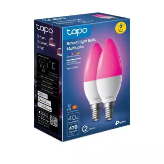 TP-Link Tapo L430C (pakiranje od 2) pametna WiFi LED žarulja s mogućnošću prigušivanja (u boji, 2500K-6500K, 470lm, 2.4GHz, E14)