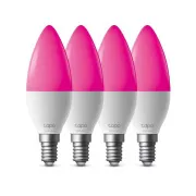 TP-Link Tapo L430C (pakiranje od 4) pametna WiFi LED žarulja s mogućnošću prigušivanja (u boji, 2500K-6500K, 470lm, 2.4GHz, E14)