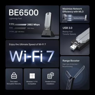 TP-Link Archer TBE400UH WiFi7 USB adapter (BE6500, 2.4GHz/5GHz/6GHz, USB3.0)