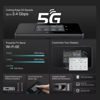 Prijenosni TP-Link M8550 WiFi6E ruter (AXE3600, 5G/4G LTE, 2.4GHz/5GHz/6GHz, 1xGbE, 1xUSB-C, 1xnanoSIM, 1xmicroSD)