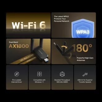 MERCUSYS MA72XH WiFi6 USB adapter (AX1800, 2.4GHz/5GHz, USB3.0)