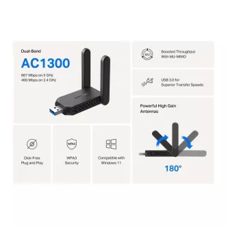 MERCUSYS MA32H WiFi5 USB adapter (AC1300, 2.4GHz/5GHz, USB3.0) MERCUSYS MA32H WiFi5 USB adapter (AC1300, 2.4GHz/5GHz, USB3.0)