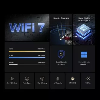 MERCUSYS MA37BE WiFi7 PCIe adapter (BE6500, 2.4GHz/5GHz/6GHz, Bluetooth5.4)