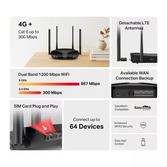 Mercusys MB235-4G WiFi5 EasyMesh ruter (AC1200, 4G LTE Cat6, 2.4GHz/5GHz, 1xGbE LAN/WAN, 3xGbE LAN, 1xnanoSIM) Mercusys MB235-4G WiFi5 EasyMesh ruter (AC1200, 4G LTE Cat6, 2.4GHz/5GHz, 1xGbE LAN/WAN, 3xGbE LAN, 1xnanoSIM)