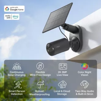 TP-Link Tapo C411 KIT vanjska kamera, solarni panel (3MP, 2K QHD, 1296p, IR 9m, WiFi, micro SD kartica, IP65)