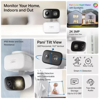 TP-Link Tapo C216 vanjska kamera (3MP, 2K 1296p, IR 12m, WiFi, micro SD kartica)