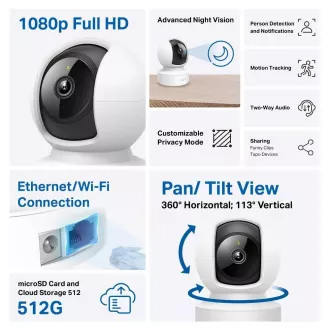 TP-Link Tapo C202 kućna/unutarnja kamera, (2MP, Full HD 1080p, IR 12m, WiFi, 1x100Mb/s, microSD) TP-Link Tapo C202 kućna/unutarnja kamera, (2MP, Full HD 1080p, IR 12m, WiFi, 1x100Mb/s, microSD)