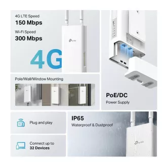 TP-Link TL-MR100-Vanjski Wi-Fi4 LTE ruter (N300, 4G LTE, 2.4GHz, 1x100Mb/s LAN, 1x100Mb/s LAN/WAN, 1xnanoSIM)