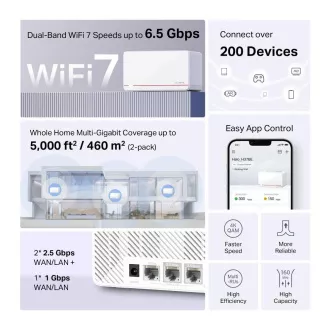 MERCUSYS Halo H37BE (pakiranje od 2) WiFi7 Mesh (BE6500, 2.4GHz/5GHz, 2x2, 5GbELAN/WAN, 1xGbELAN/WAN)