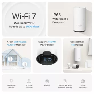 TP-Link Deco BE25-Vanjski (1-pakiranje) vanjski WiFi7 Mesh (BE3600, 2.4GHz/5GHz, 2x2, 5GbELAN/WAN, 2xPoE)