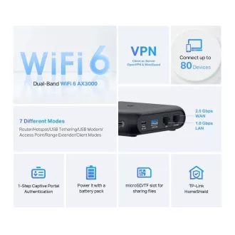 Prijenosni WiFi6 ruter TP-Link TL-WR3002X (AX3000, 2.4GHz/5GHz, 1x2.5GbE WAN, 1xGbE LAN, 1xUSB3.0) Prijenosni WiFi6 ruter TP-Link TL-WR3002X (AX3000, 2.4GHz/5GHz, 1x2.5GbE WAN, 1xGbE LAN, 1xUSB3.0)