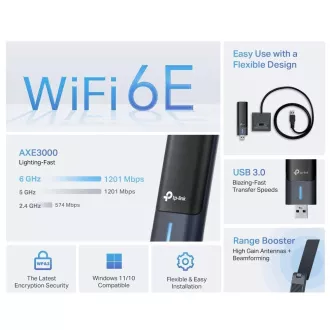TP-Link Archer TXE50UH WiFi6E USB adapter (AXE3000, 2.4GHz/5GHz/6GHz)