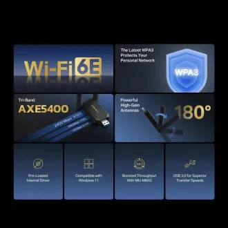 MERCUSYS MA86XH WiFi6 USB adapter (AXE5400, 2.4GHz/5GHz/6GHz, USB3.0)