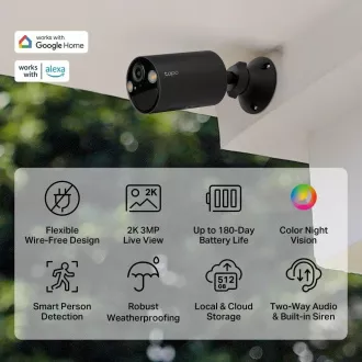 TP-Link Tapo C411 vanjska kamera (3MP, 2K QHD, 1296p, IR 9m, WiFi, micro SD kartica, IP65) TP-Link Tapo C411 vanjska kamera (3MP, 2K QHD, 1296p, IR 9m, WiFi, micro SD kartica, IP65)
