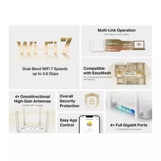 MERCUSYS MR25WBE EasyMesh WiFi7 router (BE3600, 2.4GHz/5GHz, 1xGbEWAN, 3xGbELAN)