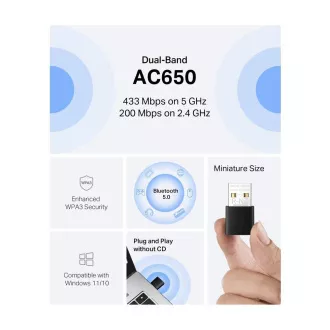 MERCUSYS MA20NB WiFi5 USB nano adapter (AC650, 2.4GHz/5GHz, Bluetooth5.0, USB2.0)