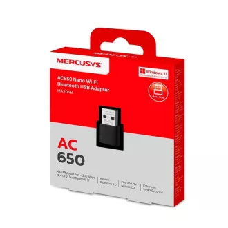 MERCUSYS MA20NB WiFi5 USB nano adapter (AC650, 2.4GHz/5GHz, Bluetooth5.0, USB2.0)