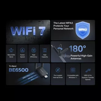 MERCUSYS MA37BEH WiFi7 USB adapter (AC1300, 2.4GHz/5GHz/6GHz, USB3.0)