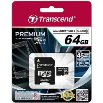 TRANSCEND MicroSDXC kartica 64 GB Premium, Class 10 UHS-I 400x (R: 85 / W: 35 MB / s) + adapter