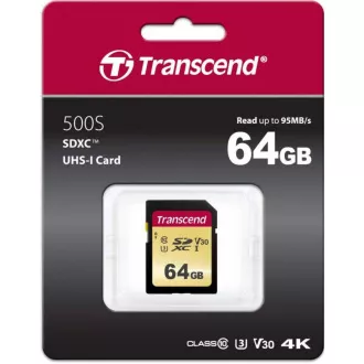 TRANSCEND SDXC kartica 64 GB 500S, UHS-I U3 V30 (P: 95 / Š: 60 MB / s)
