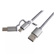 iGET G2V1 USB kabel 2u1, 1m, srebrni, microUSB i USB-C, prošireni terminali