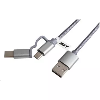 iGET G2V1 USB kabel 2u1, 1m, srebrni, microUSB i USB-C, prošireni terminali