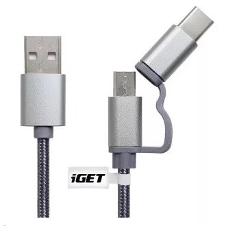 iGET G2V1 USB kabel 2u1, 1m, srebrni, microUSB i USB-C, prošireni terminali