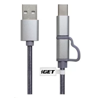 iGET G2V1 USB kabel 2u1, 1m, srebrni, microUSB i USB-C, prošireni terminali