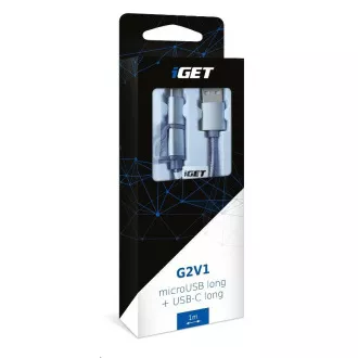iGET G2V1 USB kabel 2u1, 1m, srebrni, microUSB i USB-C, prošireni terminali