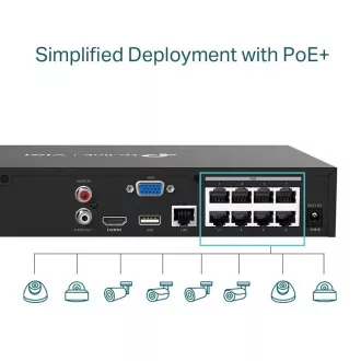 TP-Link VIGI NVR1008H-8P, video rekorder, 8 kanala, 8xPoE, 1x100Mb/s LAN, 1xVGA, 1xHDMI, 2xUSB2.0