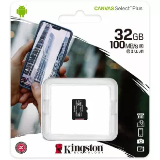 Kingston 32GB micSDHC Canvas Select Plus 100R A1 C10 kartica + SD adapter Kingston 32GB micSDHC Canvas Select Plus 100R A1 C10 kartica + SD adapter