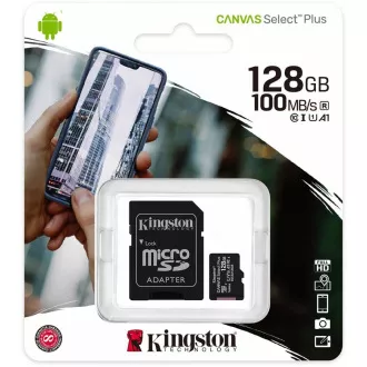 Kingston 128GB micSDXC Canvas Select Plus 100R A1 C10 kartica + SD adapter