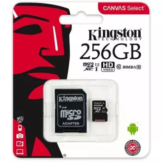 Kingston 256GB micSDXC Canvas Select Plus 100R A1 C10 kartica + SD adapter Kingston 256GB micSDXC Canvas Select Plus 100R A1 C10 kartica + SD adapter